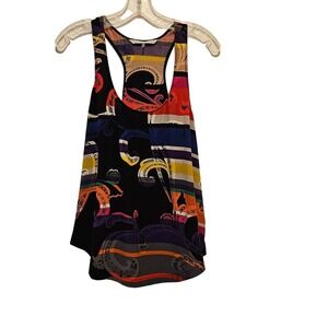 Trina Turk Multicolor Rainbow Paisley Racerback 100% Silk Tank Top Large Career